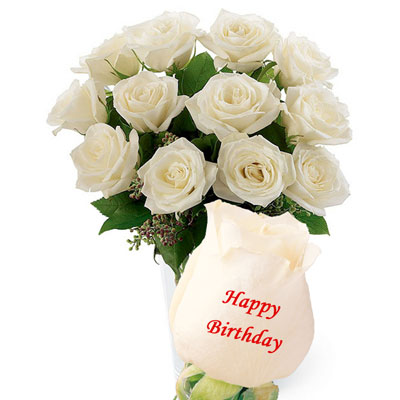 "Talking Roses (Print on Rose) (12 White Roses) Happy Birthday - Click here to View more details about this Product